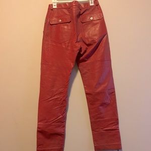 Versace red leather straight leg pants